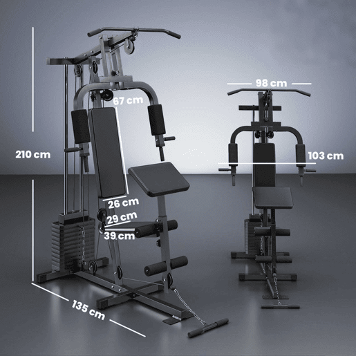 HOMCOM Máquina de Musculação Máquina Multiestação de Musculação com Press de Peito Placas de Peso 65 kg, Curl de Pernas e Braços, Polia Borboleta, Carga 100 kg para Treino em Casa, Preto HOMCOM Máquina de Musculação Máquina Multiestação de Musculação com Press de Peito Placas de Peso 65 kg, Curl de Pernas e Braços, Polia Borboleta, Carga 100 kg para Treino em Casa, Preto