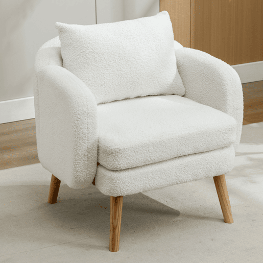Cadeirão de pelúcia com almofada grossa - pernas de madeira maciça - branco Cadeirão de pelúcia com almofada grossa - pernas de madeira maciça - branco