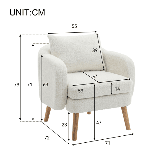 Cadeirão de pelúcia com almofada grossa - pernas de madeira maciça - branco Cadeirão de pelúcia com almofada grossa - pernas de madeira maciça - branco