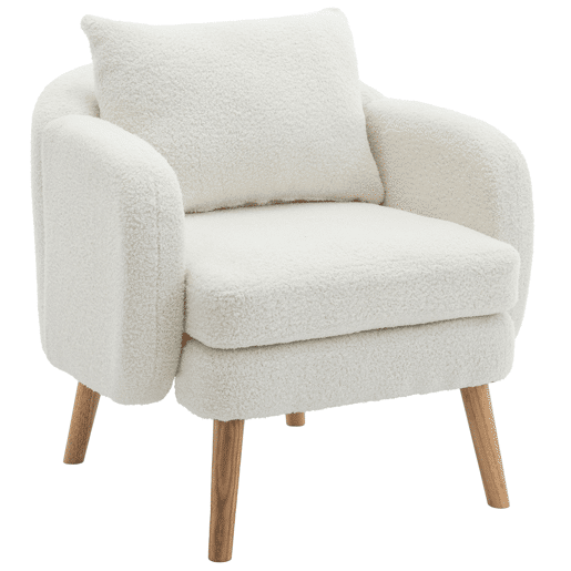 Cadeirão de pelúcia com almofada grossa - pernas de madeira maciça - branco Cadeirão de pelúcia com almofada grossa - pernas de madeira maciça - branco