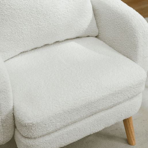 Cadeirão de pelúcia com almofada grossa - pernas de madeira maciça - branco Cadeirão de pelúcia com almofada grossa - pernas de madeira maciça - branco