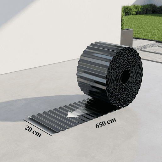 Outsunny Cerca de Jardim Metálica, 650x20 cm, Cerca de Jardim Exterior em Aço Galvanizado Ondulado Resistente, Fácil de Instalar, para Horta, Pátio, Terraço, Relvado, Cinzento Escuro