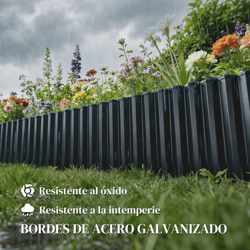 Outsunny Cerca de Jardim Metálica, 650x20 cm, Cerca de Jardim Exterior em Aço Galvanizado Ondulado Resistente, Fácil de Instalar, para Horta, Pátio, Terraço, Relvado, Cinzento Escuro