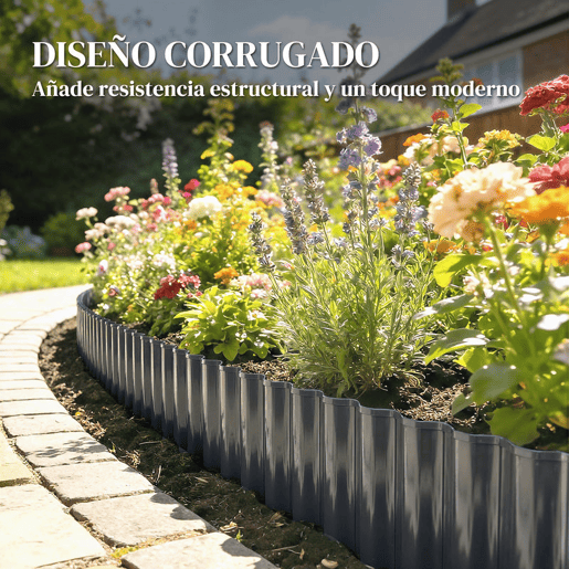 Outsunny Cerca de Jardim Metálica, 650x20 cm, Cerca de Jardim Exterior em Aço Galvanizado Ondulado Resistente, Fácil de Instalar, para Horta, Pátio, Terraço, Relvado, Cinzento Escuro