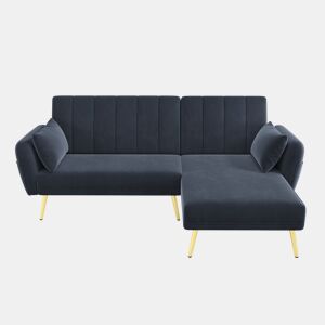 Sofá-cama moderno de 3 lugares - Sofá de canto L com função de cama - Preto