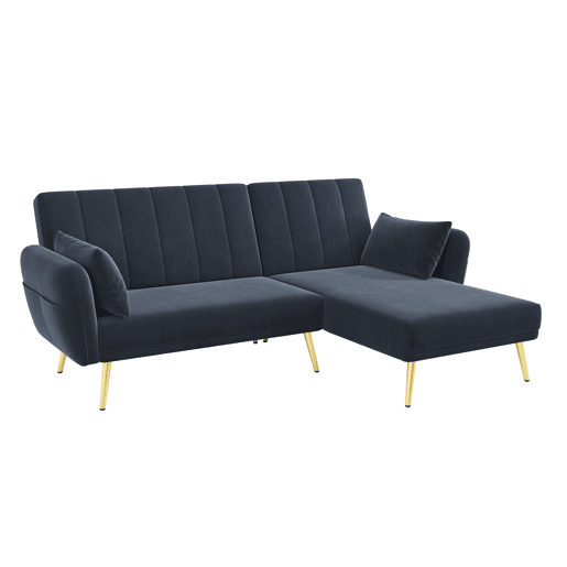Sofá-cama moderno de 3 lugares - Sofá de canto L com função de cama - Preto