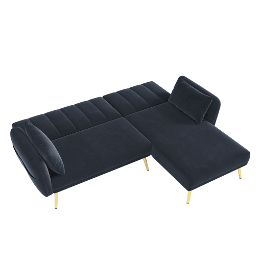 Sofá-cama moderno de 3 lugares - Sofá de canto L com função de cama - Preto