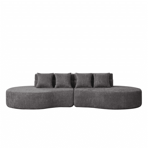Sofá modular de 4 lugares - 2 peças, espuma viscoelástica de alta densidade, capa removível e lavável em tecido teddyfleece - Cinza