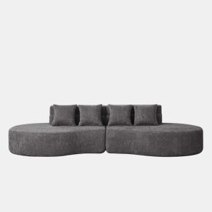 Sofá modular de 4 lugares - 2 peças, espuma viscoelástica de alta densidade, capa removível e lavável em tecido teddyfleece - Cinza