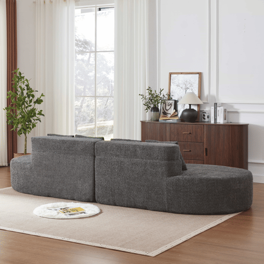 Sofá modular de 4 lugares - 2 peças, espuma viscoelástica de alta densidade, capa removível e lavável em tecido teddyfleece - Cinza
