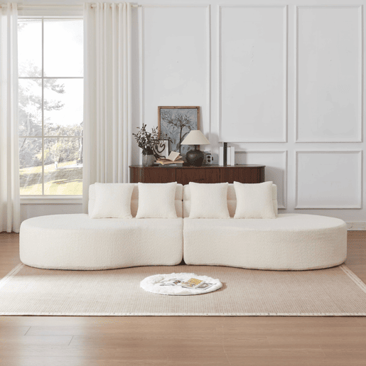 Sofá modular de 4 lugares - 2 peças, espuma viscoelástica, capa em tecido teddy removível e lavável, design moderno e minimalista - bege