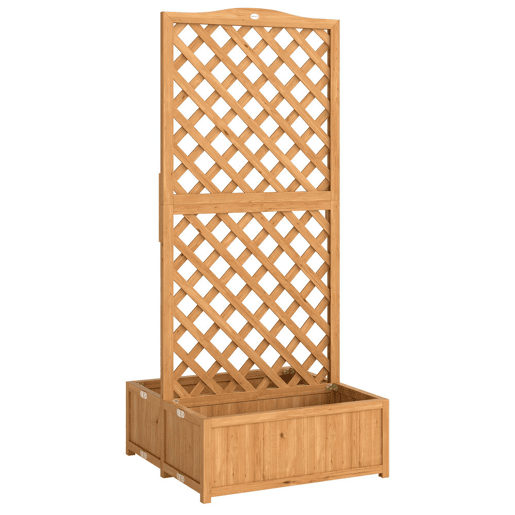 Outsunny Floreira com Treliça de Madeira Floreira Exterior Grande para Plantas Trepadeiras com 2 Caixas Dobráveis Base de Ripas Vaso Elevado para Pátio Terraço 73x70x170 cm Madeira
