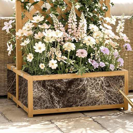Outsunny Floreira com Treliça de Madeira Floreira Exterior Grande para Plantas Trepadeiras com 2 Caixas Dobráveis Base de Ripas Vaso Elevado para Pátio Terraço 73x70x170 cm Madeira