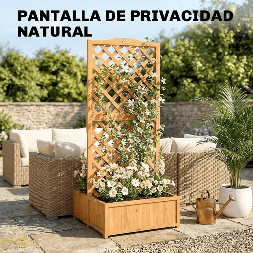 Outsunny Floreira com Treliça de Madeira Floreira Exterior Grande para Plantas Trepadeiras com 2 Caixas Dobráveis Base de Ripas Vaso Elevado para Pátio Terraço 73x70x170 cm Madeira