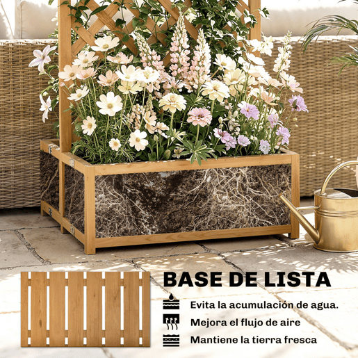 Outsunny Floreira com Treliça de Madeira Floreira Exterior Grande para Plantas Trepadeiras com 2 Caixas Dobráveis Base de Ripas Vaso Elevado para Pátio Terraço 73x70x170 cm Madeira