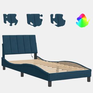 Estrutura de cama de solteiro para adultos com LED 90x190 cm veludo azul