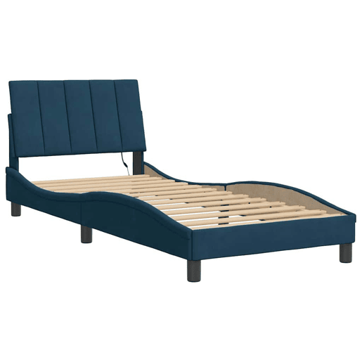 Estrutura de cama de solteiro para adultos com LED 90x190 cm veludo azul