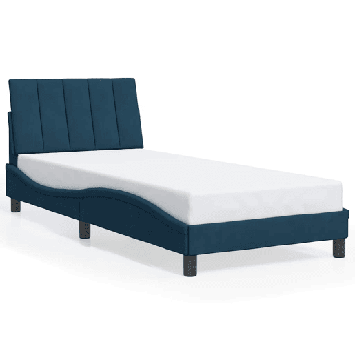 Estrutura de cama de solteiro para adultos com LED 90x190 cm veludo azul