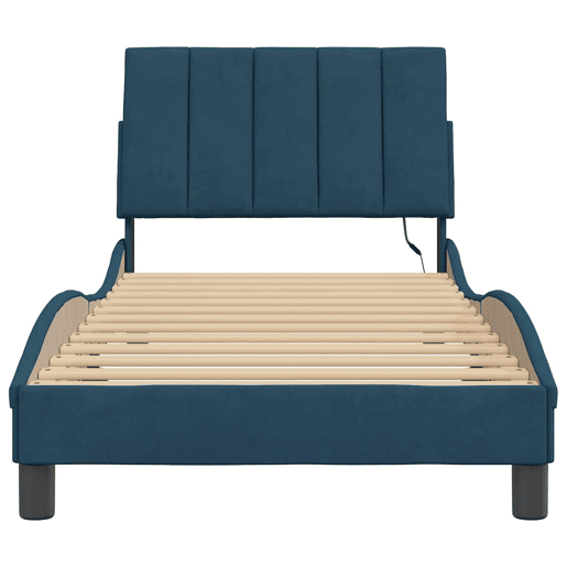 Estrutura de cama de solteiro para adultos com LED 90x190 cm veludo azul