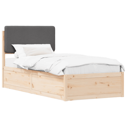 Estrutura de cama de solteiro para adultos com Cabeceira Estofada Cinza Escuro