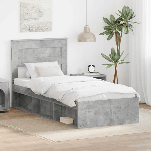 Estrutura de cama de solteiro para adultos com cabeceira Cinza Concreto 75 x 190 cm