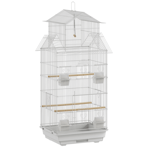 PawHut Gaiola para Pássaros de Aço Gaiola com Comedouros Poleiros Balanço e Bandeja Removível Gaiola Grande para Papagaios Canários Periquitos 50,5x41x104 cm Branco