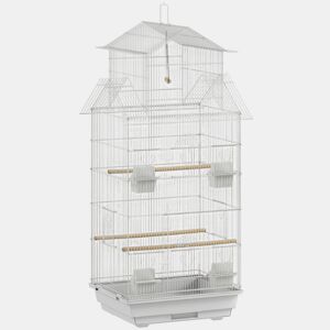 PawHut Gaiola para Pássaros de Aço Gaiola com Comedouros Poleiros Balanço e Bandeja Removível Gaiola Grande para Papagaios Canários Periquitos 50,5x41x104 cm Branco