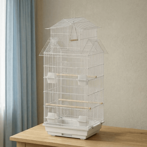PawHut Gaiola para Pássaros de Aço Gaiola com Comedouros Poleiros Balanço e Bandeja Removível Gaiola Grande para Papagaios Canários Periquitos 50,5x41x104 cm Branco