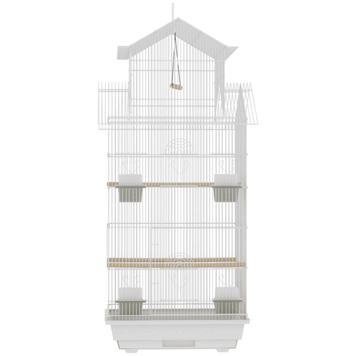 PawHut Gaiola para Pássaros de Aço Gaiola com Comedouros Poleiros Balanço e Bandeja Removível Gaiola Grande para Papagaios Canários Periquitos 50,5x41x104 cm Branco