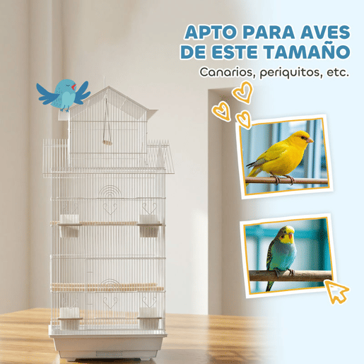 PawHut Gaiola para Pássaros de Aço Gaiola com Comedouros Poleiros Balanço e Bandeja Removível Gaiola Grande para Papagaios Canários Periquitos 50,5x41x104 cm Branco