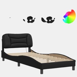 Estrutura de cama de solteiro para adultos com LED 90x190 cm preto