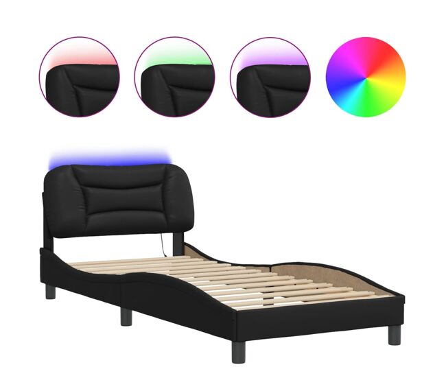 Estructura de cama individual para adultos con led negro 90x190 cm
