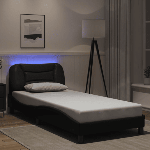 Estrutura de cama de solteiro para adultos com LED 90x190 cm preto