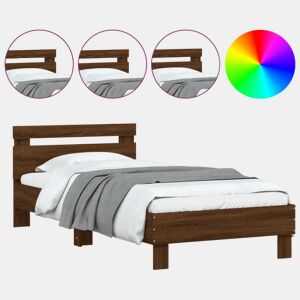 Estrutura de cama de solteiro moderno cabeceiraluzes LED 90x190 cm carvalho castanho