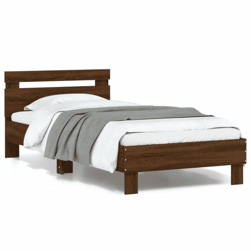 Estrutura de cama de solteiro moderno cabeceiraluzes LED 90x190 cm carvalho castanho