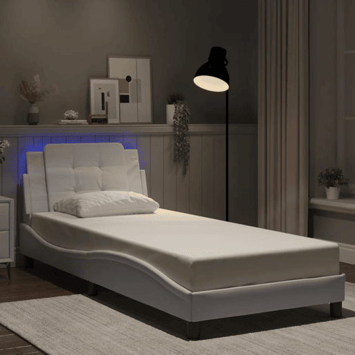 Estrutura de cama de solteiro para adultos com LED Zadar 100x200 cm branco