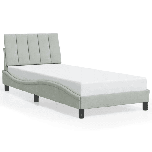 Estrutura de cama de solteiro simple com LED 90x190 cm veludo cinzento-claro