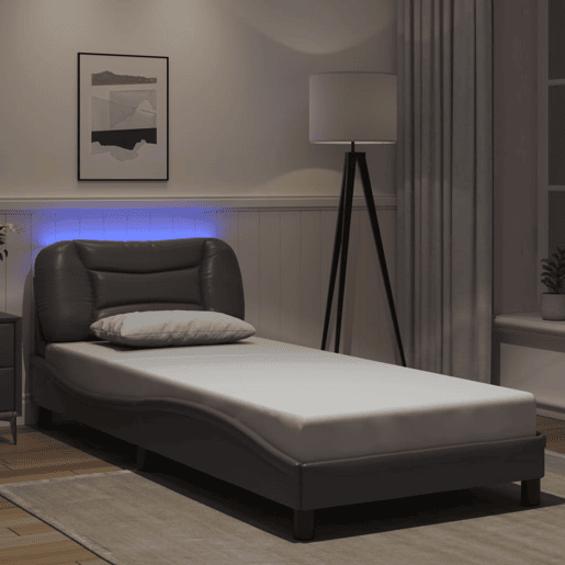 Estrutura de cama de solteiro para adultos com LED 90x190 cm cinzento