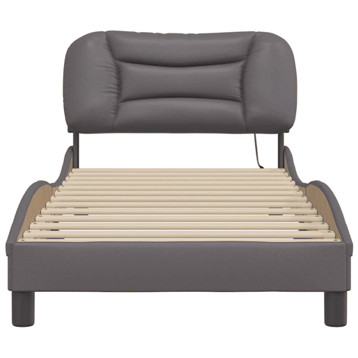 Estrutura de cama de solteiro para adultos com LED 90x190 cm cinzento
