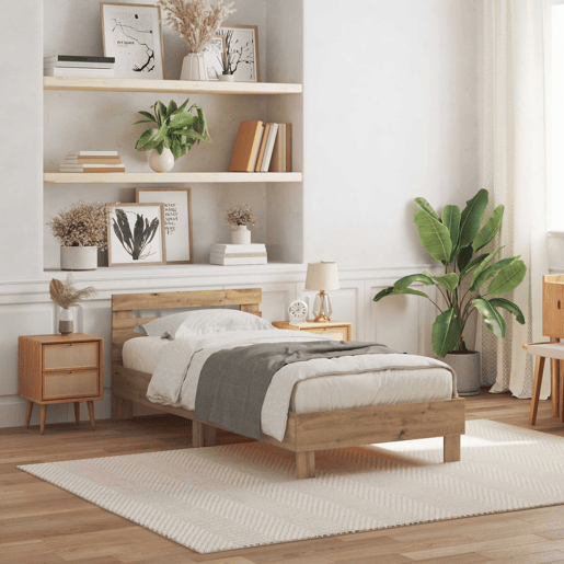Estrutura de cama de solteiro para adultos com led Carvalho Artesanal 75 x 190 cm