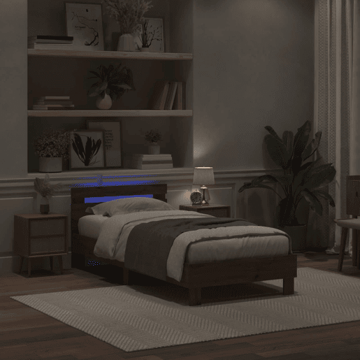 Estrutura de cama de solteiro para adultos com led Carvalho Artesanal 75 x 190 cm