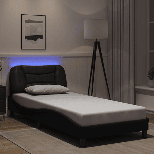 Estrutura de cama de solteiro para adultos com LED 80x200 cm preto