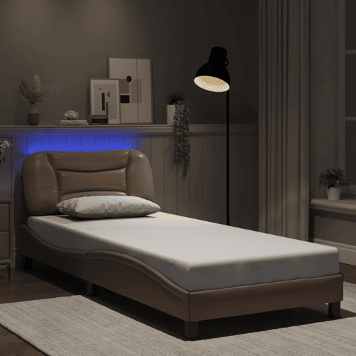 Estrutura de cama de solteiro para adultos com LED 90x190 cm cappuccino
