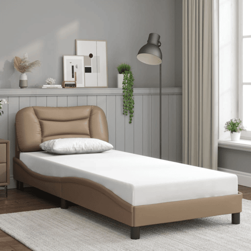 Estrutura de cama de solteiro para adultos com LED 90x190 cm cappuccino