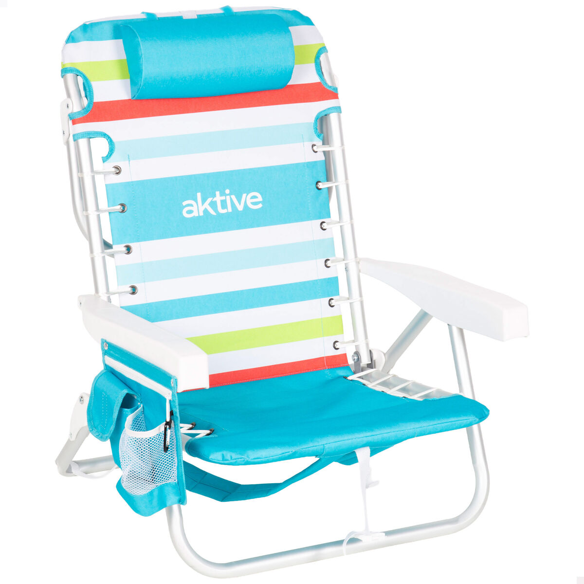 Aktive silla playa baja multiposición 50x53x77 cm multicolor con nevera y bolsillos