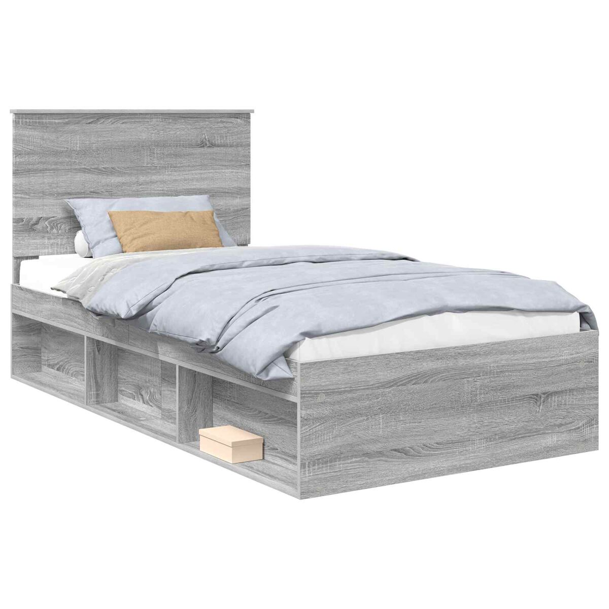 Estructura de cama individual para adultos 103x210 Roble/ Gris