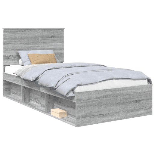 Estrutura de cama de solteiro para adultos com Cabeceira - Cinza Sonoma 100 x 200 cm