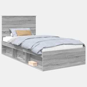 Estrutura de cama de solteiro para adultos com Cabeceira - Cinza Sonoma 100 x 200 cm