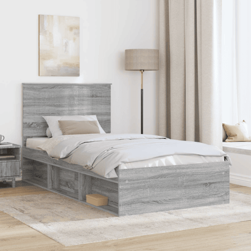 Estrutura de cama de solteiro para adultos com Cabeceira - Cinza Sonoma 100 x 200 cm