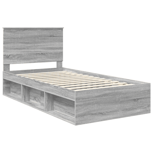 Estrutura de cama de solteiro para adultos com Cabeceira - Cinza Sonoma 100 x 200 cm